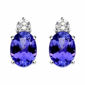 18ct White Gold 1.18ct Tanzanite 0.15ct Diamond Oval Stud Earrings D