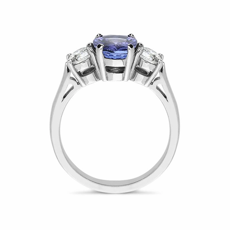 18ct White Gold 3.49ct Tanzanite Diamond Oval Cut Trilogy Ring D