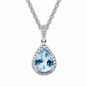 18ct White Gold Aquamarine Diamond Pear Pendant