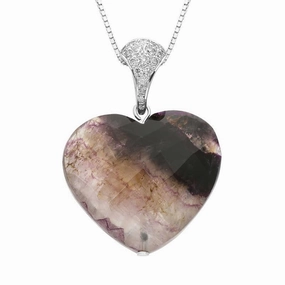 18ct White Gold Blue John 0.23ct Diamond Unique Heart Necklace D