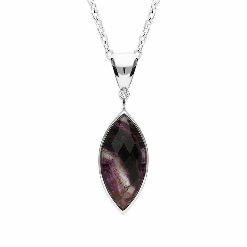 18ct White Gold Blue John and 0.03ct Diamond Faceted Marquise Necklace