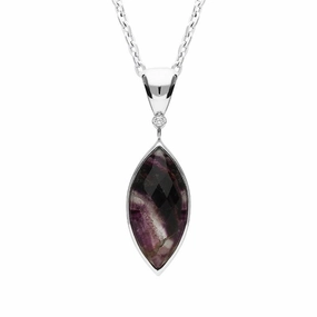 18ct White Gold Blue John and 0.03ct Diamond Faceted Marquise Necklace