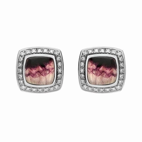 18ct White Gold Blue John and Diamond Stud Earrings D