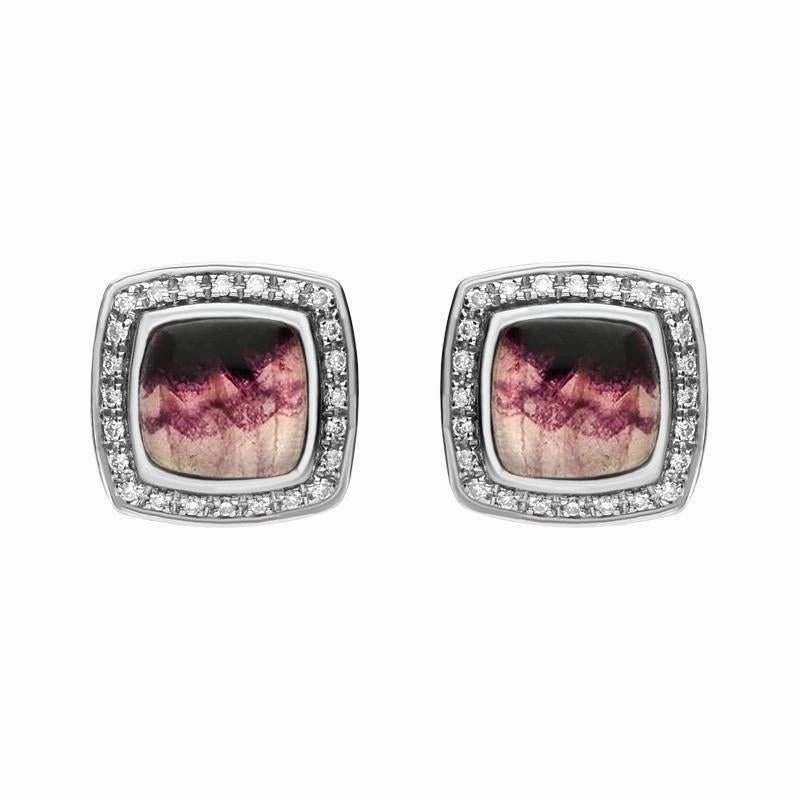18ct White Gold Blue John and Diamond Stud Earrings D