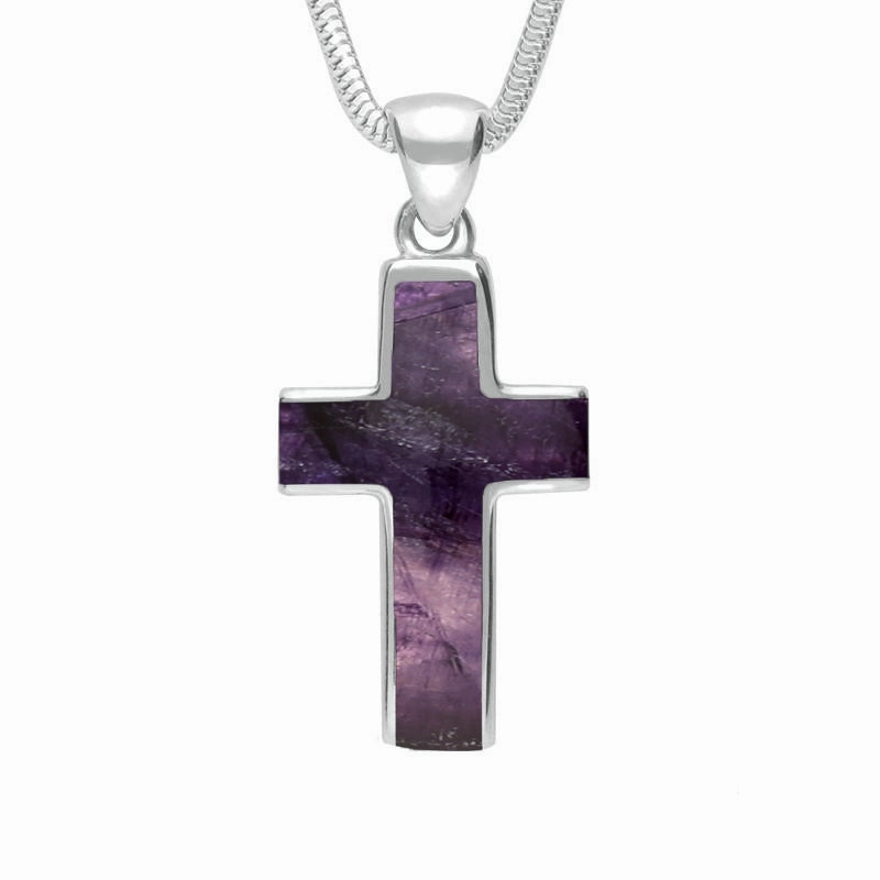 18ct White Gold Blue John Channel Set Cross Necklace