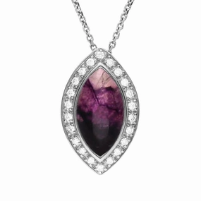 18ct White Gold Blue John Diamond Marquise Pave Edge Necklace