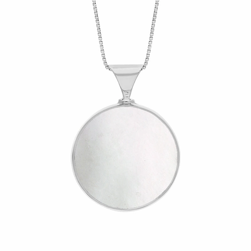 18ct White Gold Blue John Mother of Pearl Queens Jubilee Hallmark Double Sided Round Necklace D