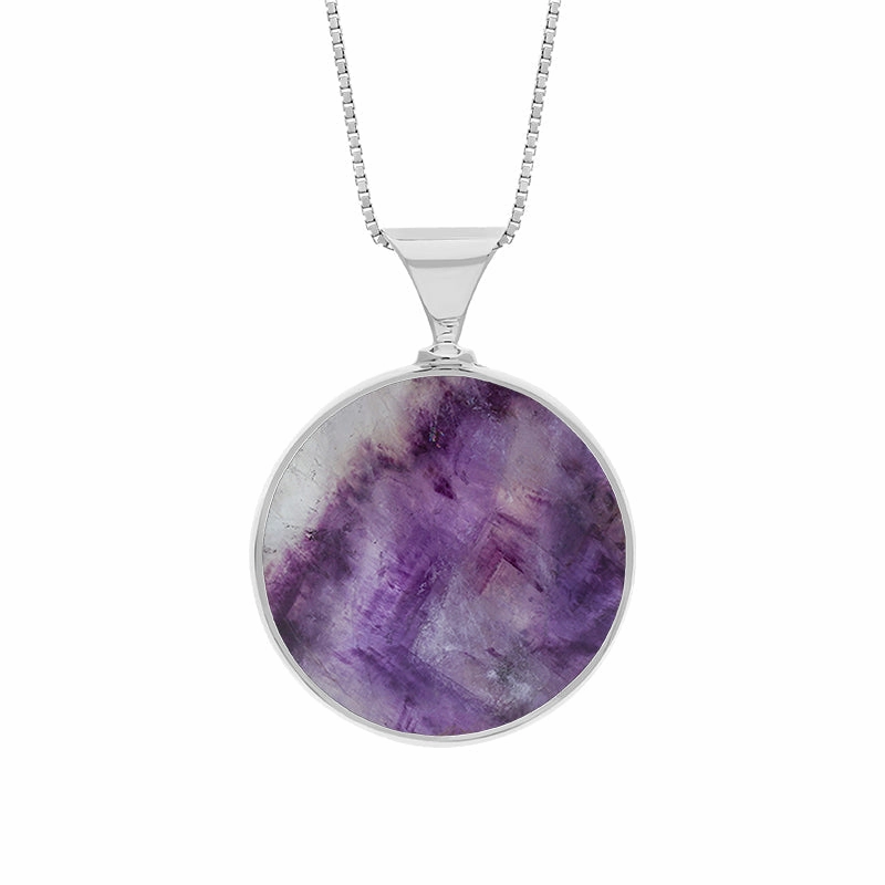 18ct White Gold Blue John Mother of Pearl Queens Jubilee Hallmark Double Sided Round Necklace D