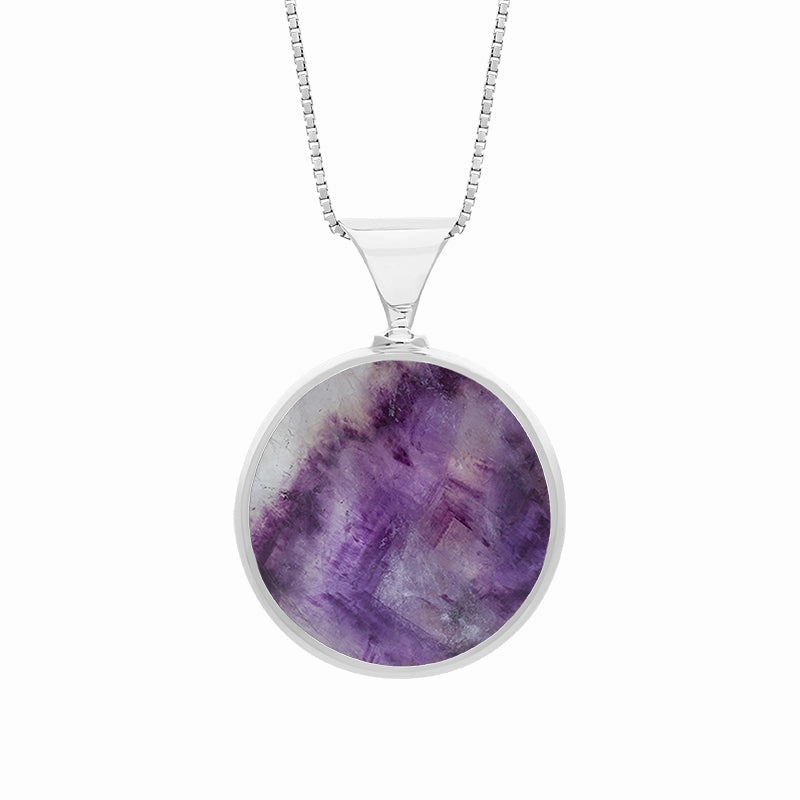 18ct White Gold Blue John Mother of Pearl Queens Jubilee Hallmark Double Sided Round Necklace D