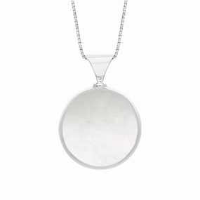 18ct White Gold Blue John Mother of Pearl Queens Jubilee Hallmark Double Sided Round Necklace D