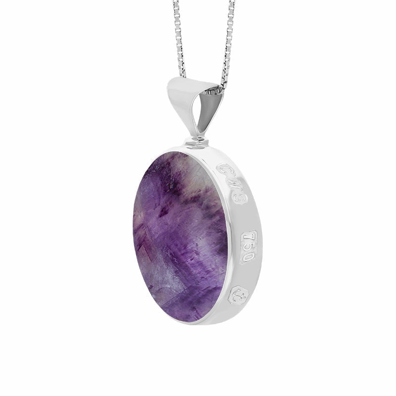 18ct White Gold Blue John Mother of Pearl Queens Jubilee Hallmark Double Sided Round Necklace D