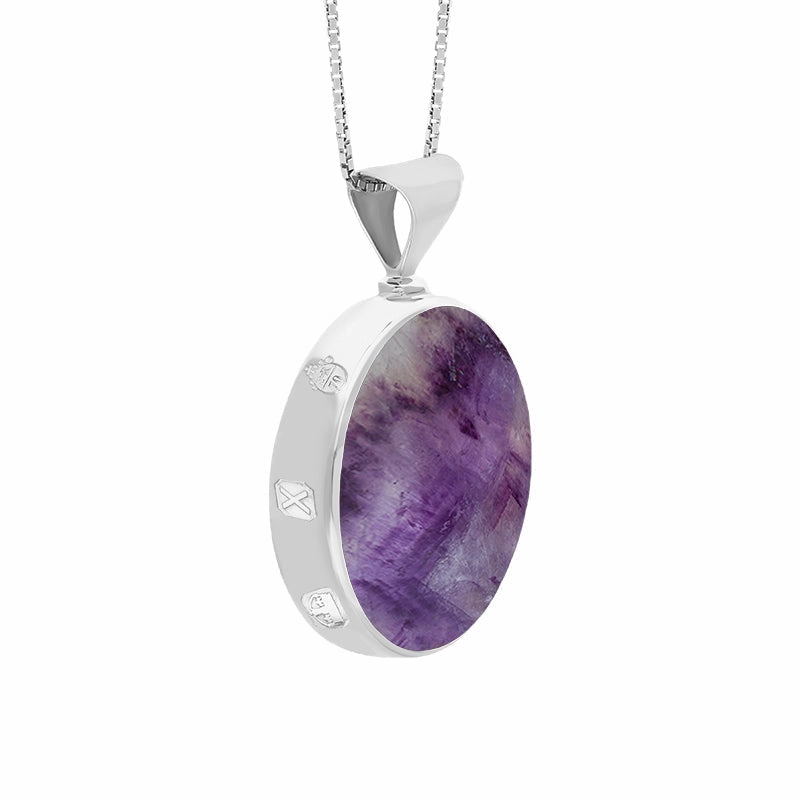18ct White Gold Blue John Mother of Pearl Queens Jubilee Hallmark Double Sided Round Necklace D