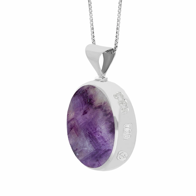 18ct White Gold Blue John Mother of Pearl Queens Jubilee Hallmark Double Sided Round Necklace D