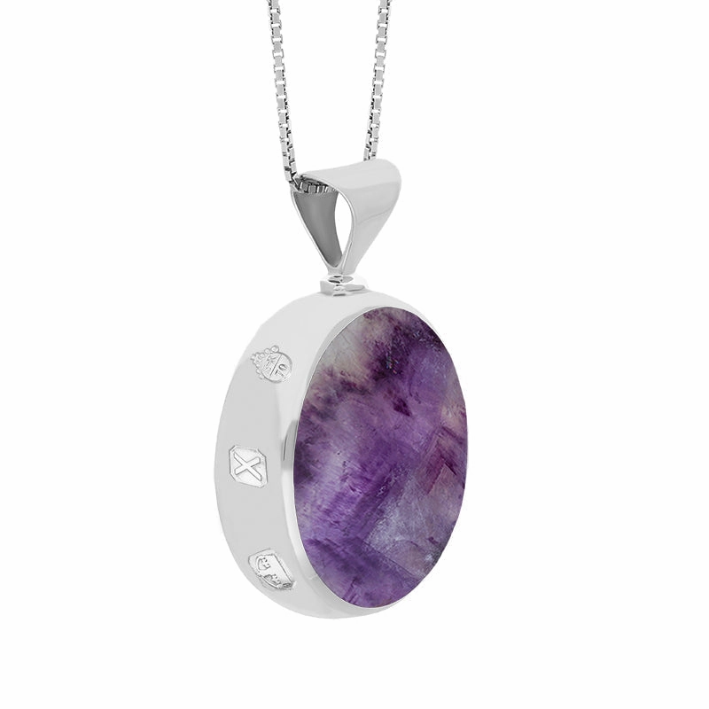 18ct White Gold Blue John Mother of Pearl Queens Jubilee Hallmark Double Sided Round Necklace D