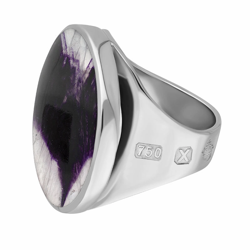 18ct White Gold Blue John Queen's Jubilee Hallmark Medium Round Ring D