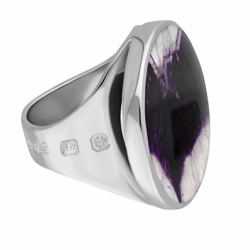 18ct White Gold Blue John Queen's Jubilee Hallmark Medium Round Ring D