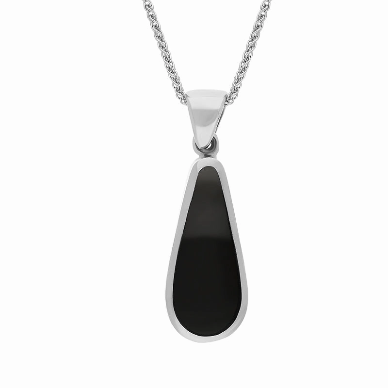 18ct White Gold Blue John Whitby Jet Small Double Sided Pear Cut Fob Necklace