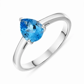 18ct White Gold Blue Topaz Pear Cut Solitaire Ring