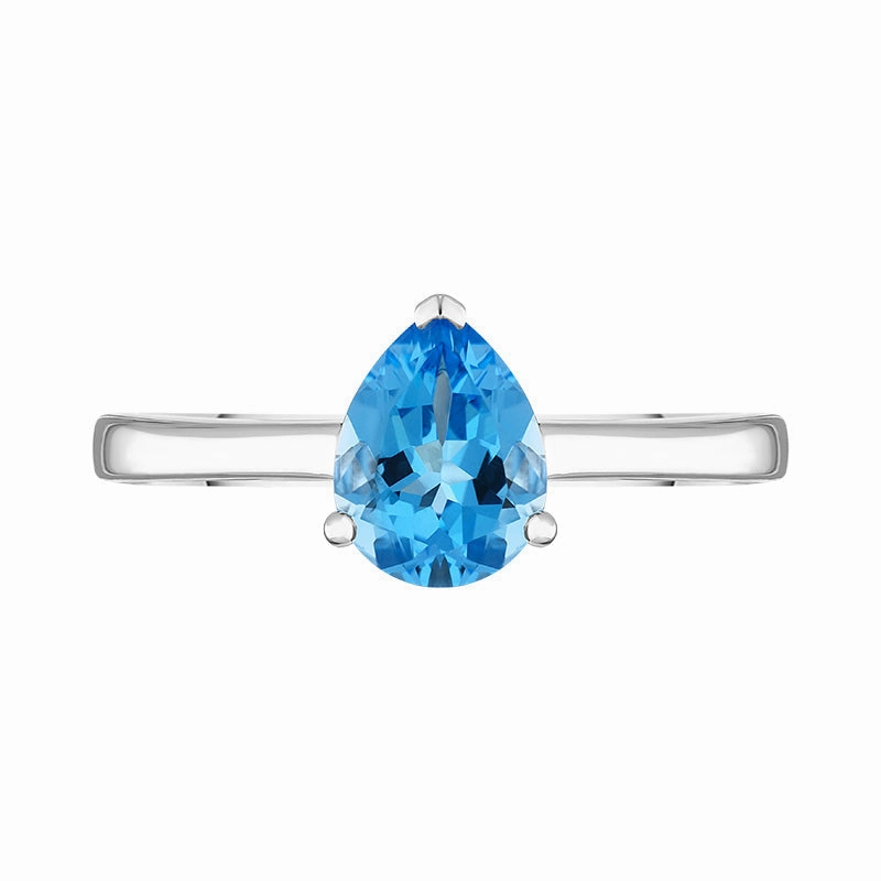 18ct White Gold Blue Topaz Pear Cut Solitaire Ring