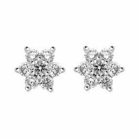 18ct White Gold Diamond Cluster Flower Stud Earrings