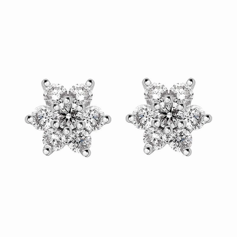 18ct White Gold Diamond Cluster Flower Stud Earrings