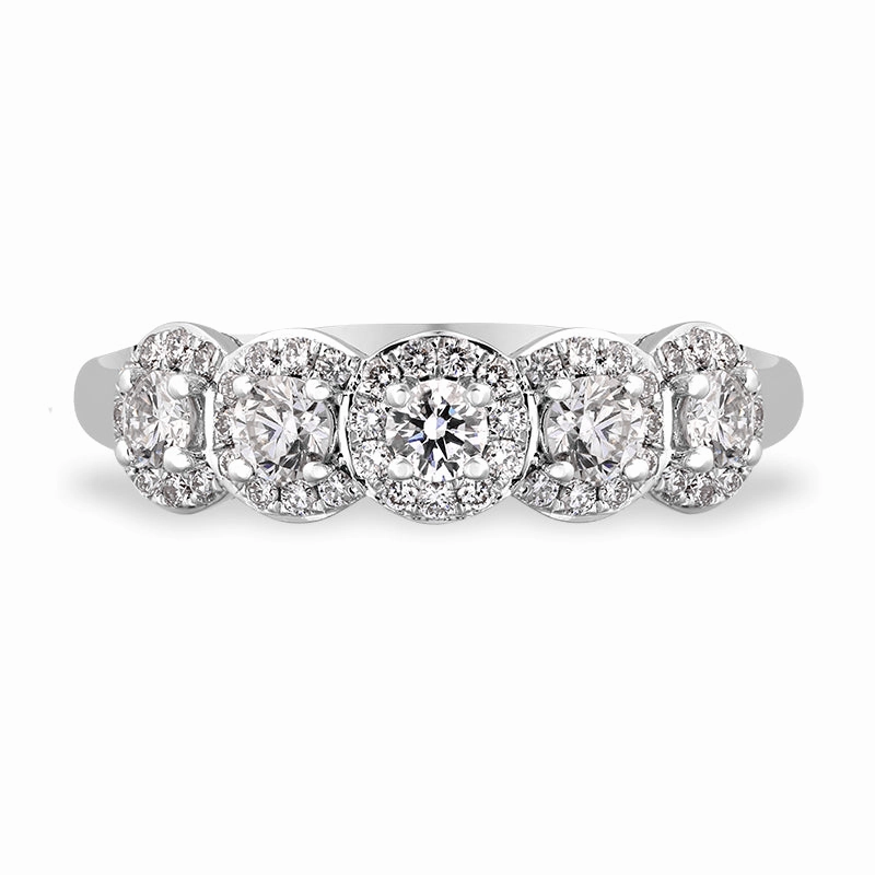18ct White Gold Diamond Five Stone Pave Cluster Ring