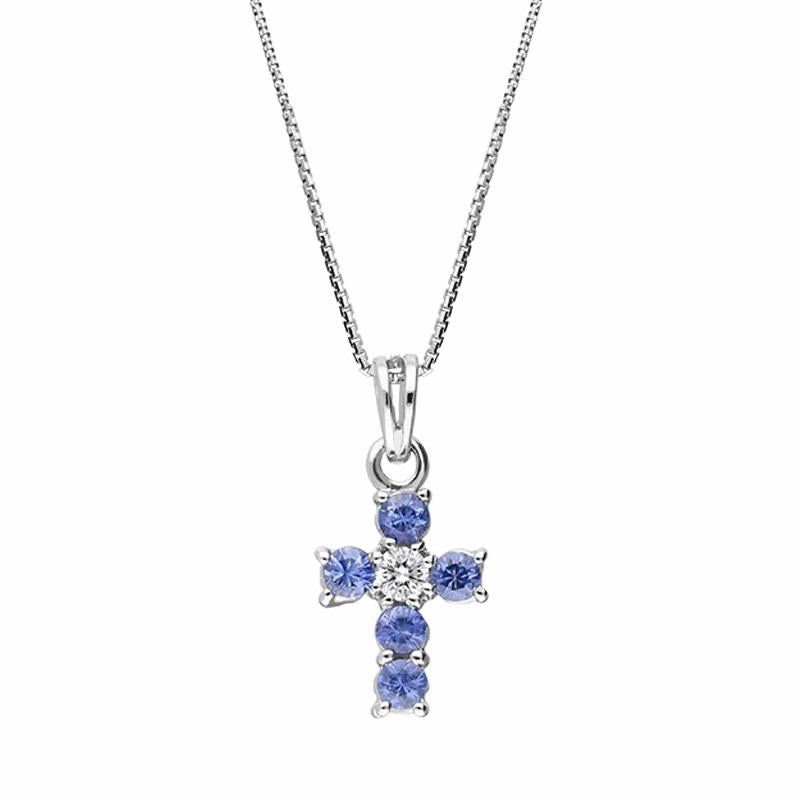18ct White Gold Sapphire and Diamond Cross Necklace
