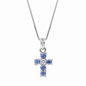 18ct White Gold Sapphire and Diamond Cross Necklace