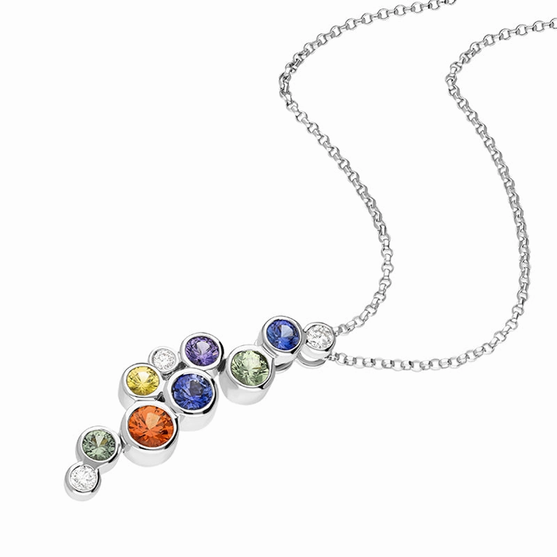 18ct White Gold Sapphire Ten Stone Multicolour Necklace D