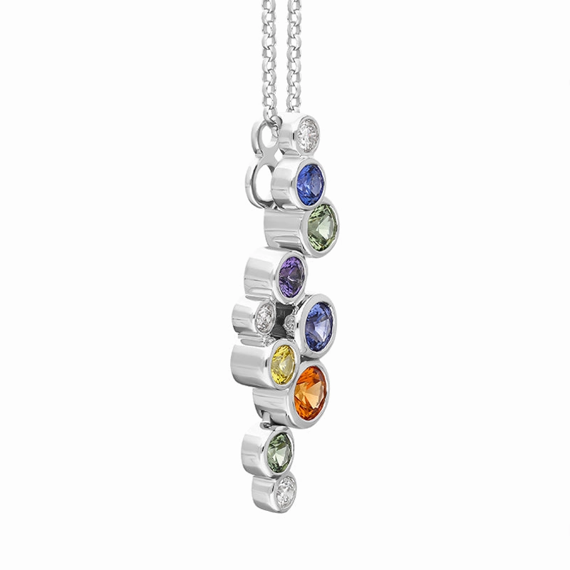 18ct White Gold Sapphire Ten Stone Multicolour Necklace D