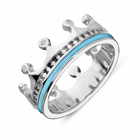 18ct White Gold Turquoise Diamond Tiara Patterned Band Ring