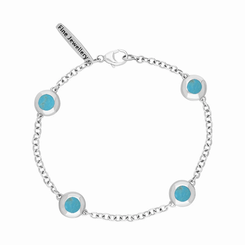 18ct White Gold Turquoise Oval Star Detail Four Stone Bracelet