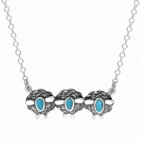 18ct White Gold Turquoise Three Sheep Necklace
