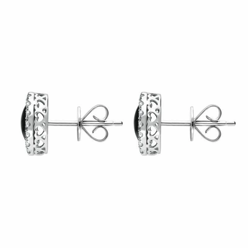 18ct White Gold Whitby Jet 0.20ct Diamond Oval Open Hearts Stud Earrings