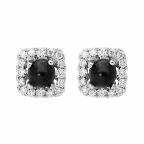 18ct White Gold Whitby Jet 0.21ct Diamond Square Stud Earrings