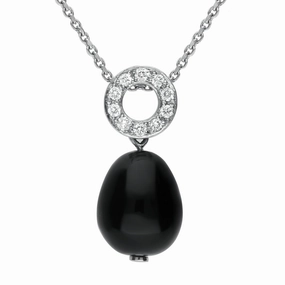 18ct White Gold Whitby Jet and Diamond Bead Pave Set Necklace