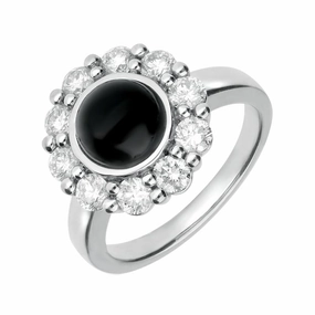 18ct White Gold Whitby Jet And Diamond Large Round Cluster Ring