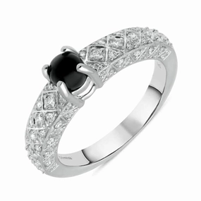 18ct White Gold Whitby Jet Diamond Claw Set Ring