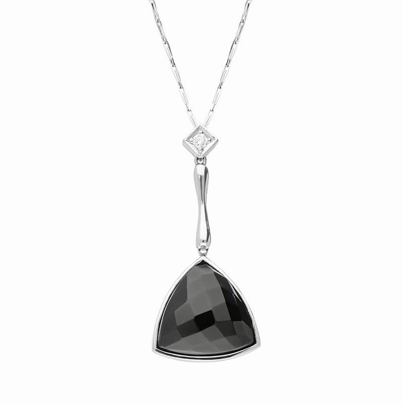 18ct White Gold Whitby Jet Diamond Faceted Triangle Necklace D