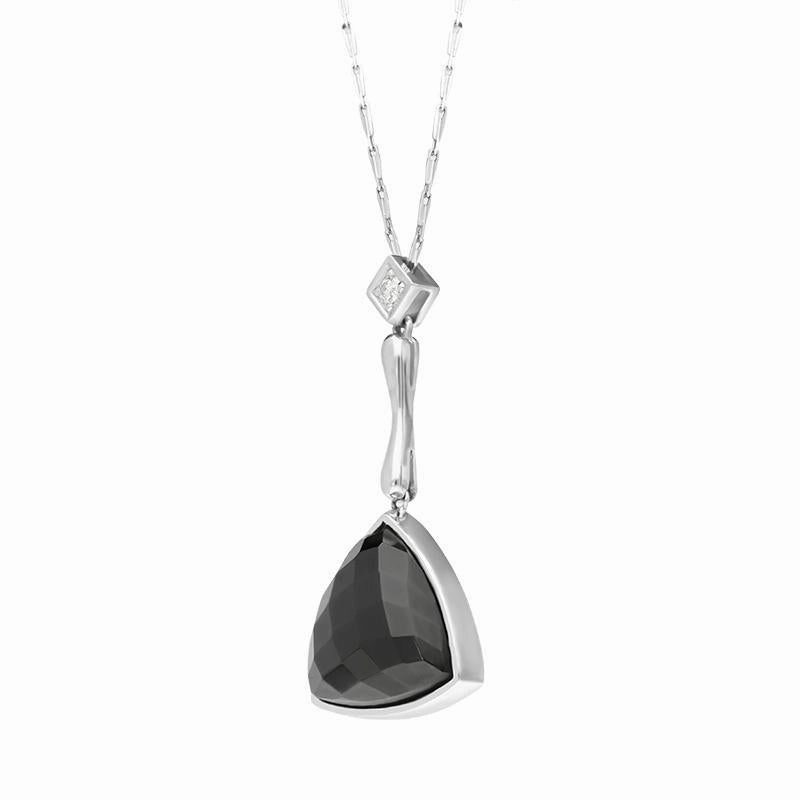 18ct White Gold Whitby Jet Diamond Faceted Triangle Necklace D