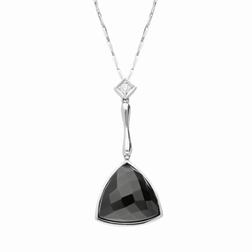 18ct White Gold Whitby Jet Diamond Faceted Triangle Necklace D