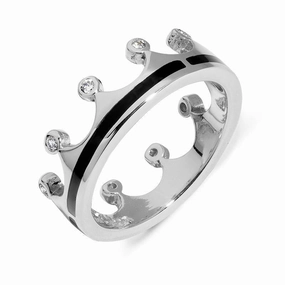18ct White Gold Whitby Jet Diamond Tiara Band Ring