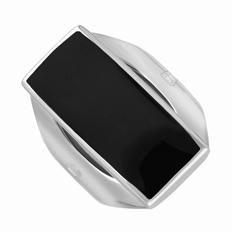 18ct White Gold Whitby Jet Hallmark Medium Oblong Ring
