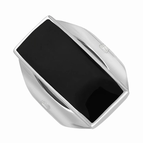 18ct White Gold Whitby Jet Hallmark Medium Oblong Ring