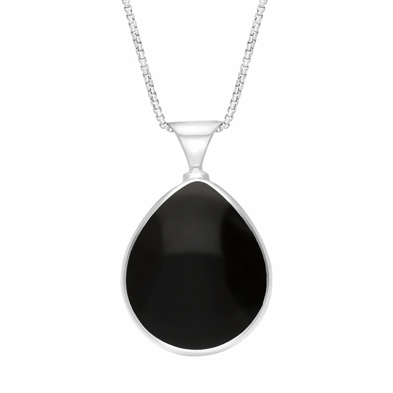 18ct White Gold Whitby Jet Lapis Lazuli Queens Jubilee Hallmark Double Sided Pear-shaped Necklace D