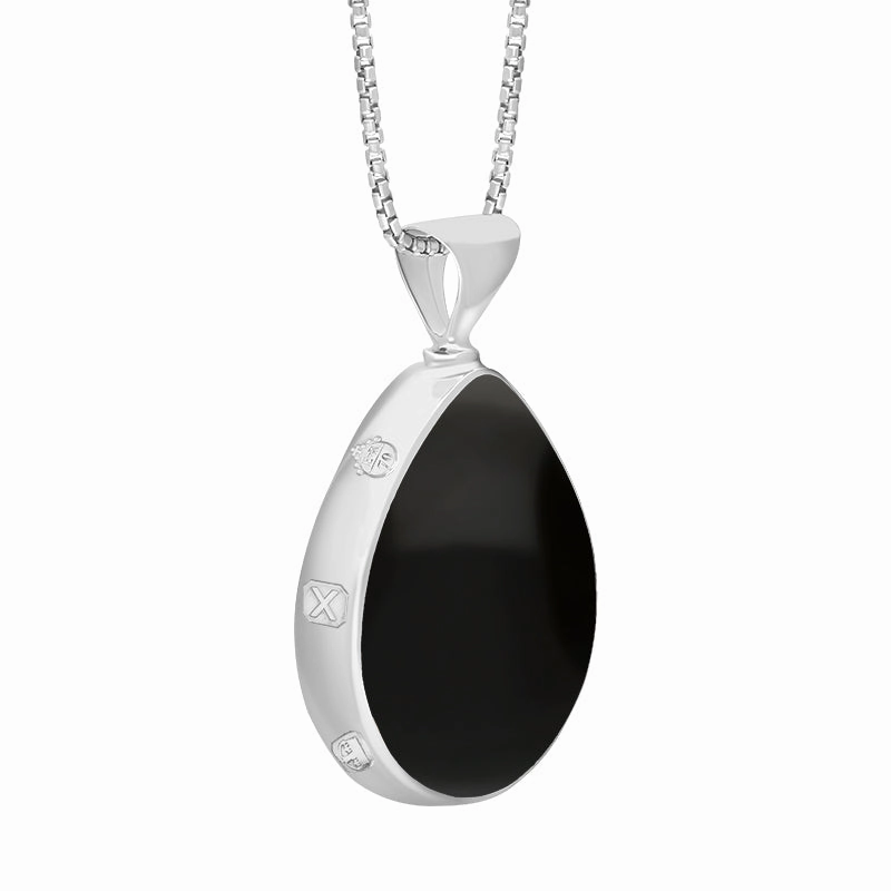 18ct White Gold Whitby Jet Lapis Lazuli Queens Jubilee Hallmark Double Sided Pear-shaped Necklace D