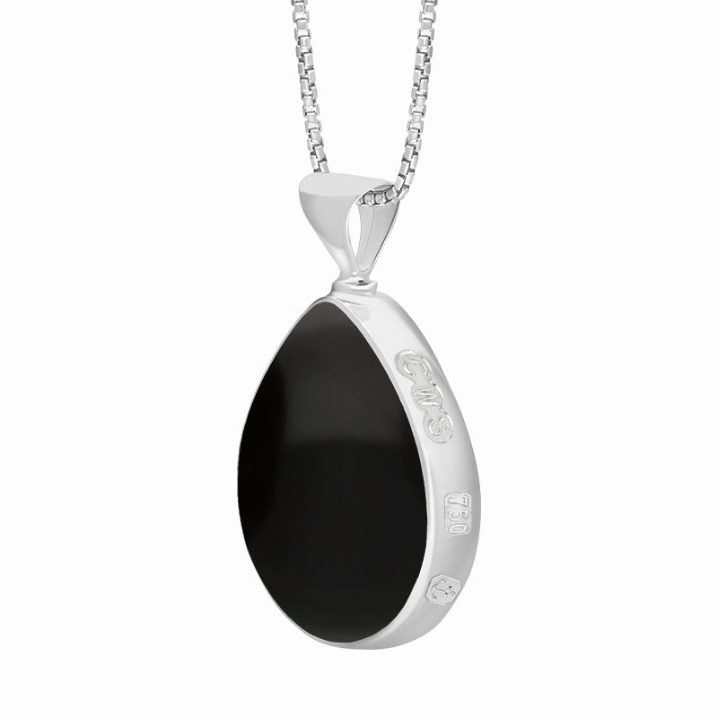 18ct White Gold Whitby Jet Lapis Lazuli Queens Jubilee Hallmark Double Sided Pear-shaped Necklace D