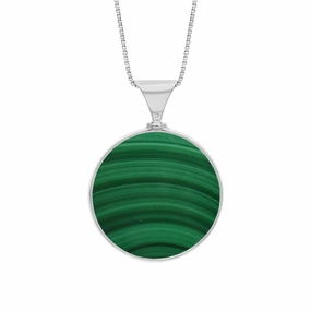 18ct White Gold Whitby Jet Malachite King's Coronation Hallmark Double Sided Round Necklace D