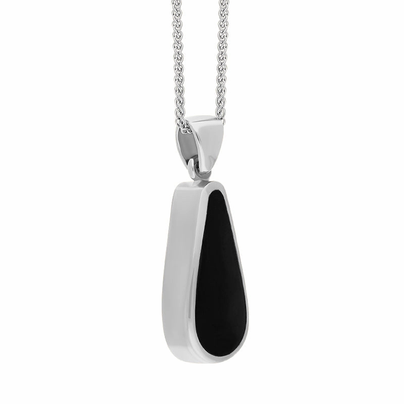 18ct White Gold Whitby Jet Malachite Small Double Sided Pear Cut Fob Necklace
