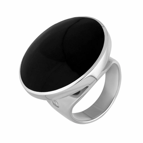 18ct White Gold Whitby Jet Queen's Jubilee Hallmark Medium Round Ring D
